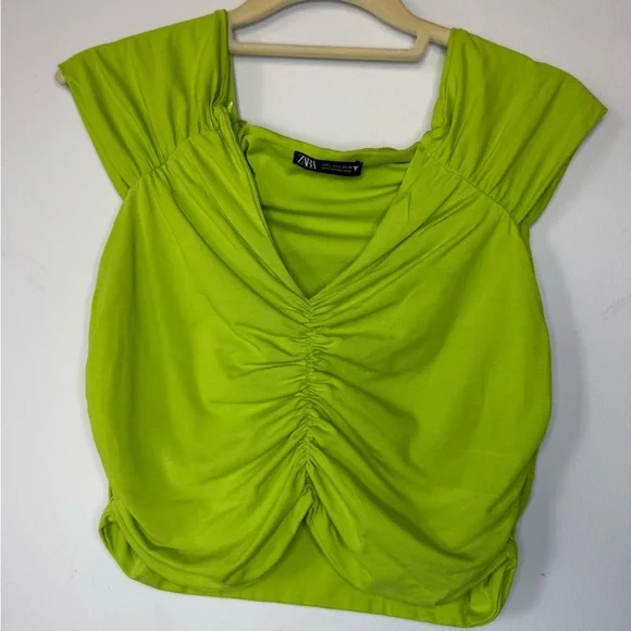 Zara Lime Ruched Crop Top – Size L - Picture 4 of 13